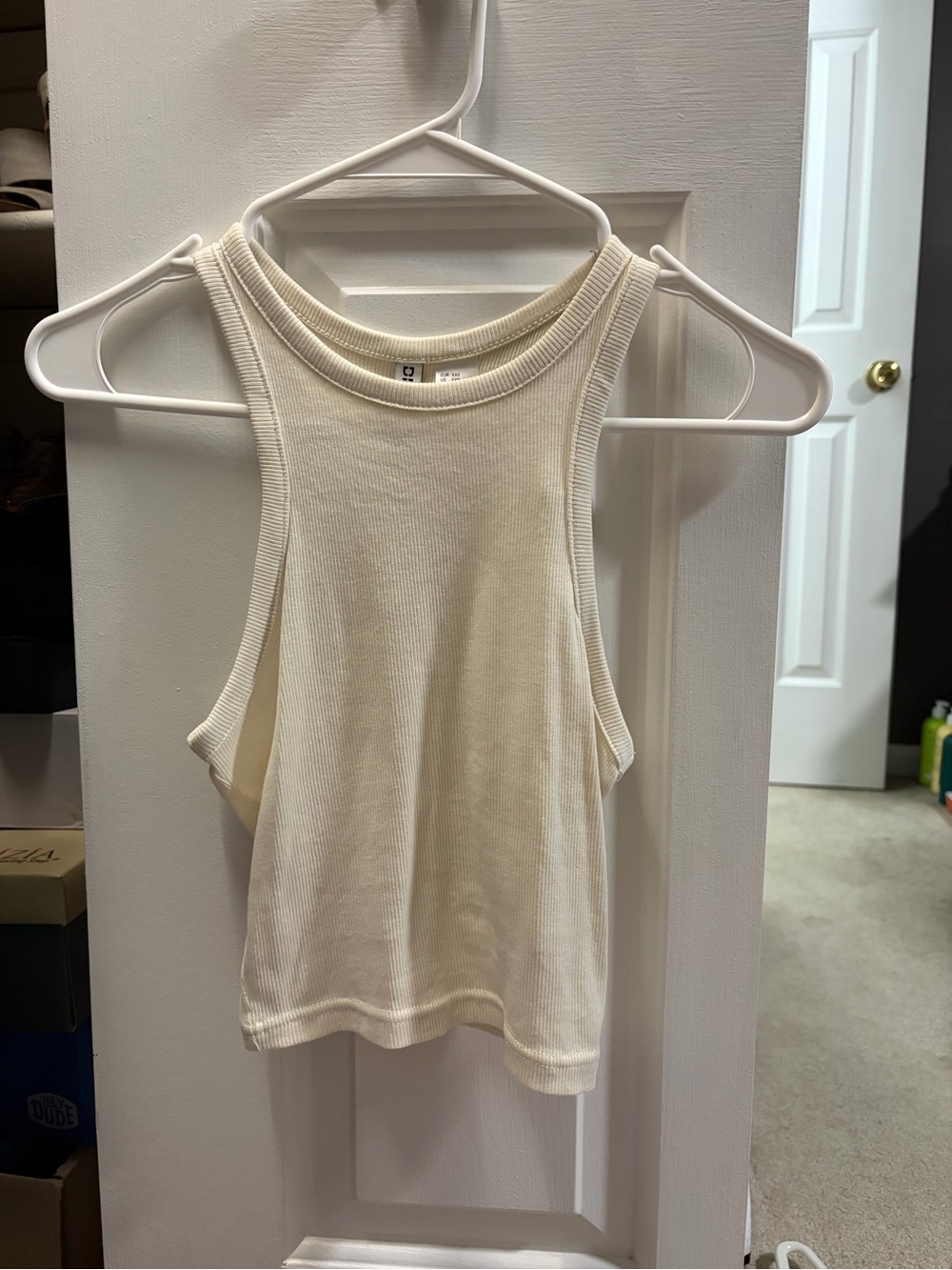 H&M Cream Ribbed High Neck Racerback Tank